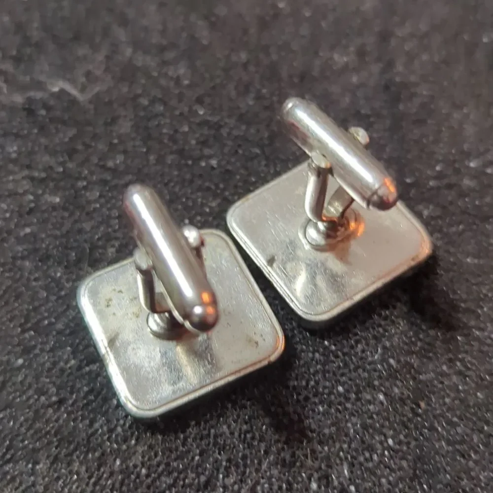 Vtg Silver‎ ANSON Diamond Cut etched Design Unique Cufflinks 10g